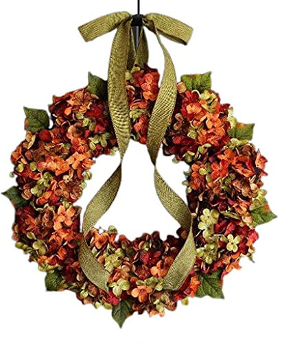 AMISENK Hydrangea Wreath Hanging Ornaments Modern Hydrangea Wreath Autumns Harvest Christmas Decoration For Front Door Garden