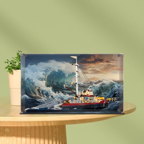 Acryl-Figuren Display Box für LE-GO für 21350 für Ja-ws Or-ca Boot Acryl Aufbewahrungsbox Staubdicht Transparent Box Custom Vitrine Aufbewahrungsbox (kein Modell) (Hintergrund A)
