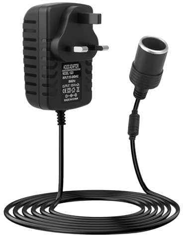 Car Power Inverters 240V 2A AC Mains to 12V DC, Car Plug Adapter Voltage Converter Socket AC to DC Household Cigarette Lighter Adapter to UK Plug for MP3 Fan Dash Cams (Maximum Power 24W-Black)