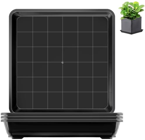 4 Stück Blumentopf Untersetzer Eckig 35x35cm Quadratische Untersetzer Blumentopf Schwarz Blumenuntersetzer Pflanzschale Eckig Flach Kunststoff Pflanzen Untersetzer für Outdoor Indoor Pflanzkübel