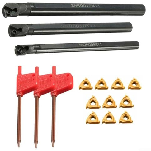 SNR0008K11+SNR0010K11+SNR0010K11+SNR0012M11 Supporto per tornio con 10 inserti in carburo 11IR A60 e 3 chiavi per acciaio e ferro