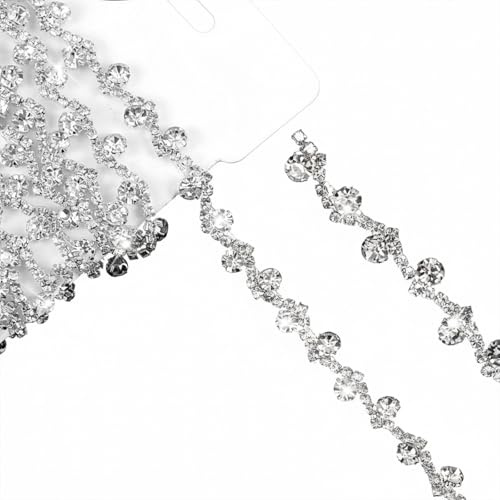 Teaaha Strasssteine zum Aufnähen, 10m 2Yards Kristall-Strasskette für DIY Schmuckherstellung, Nähen und Basteln, Silber & Kristall, 2mm Breite