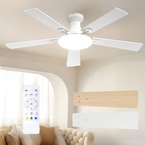 Passky Ventilatore da Soffitto con Luce LED Telecomando 132cm Bianco | 5 Pale Doppia Faccia Silenzioso Motore DC Timer 3 Temperature 6 Velocità Reversibile Estate Inverno Int/Ext Soggiorno Camera