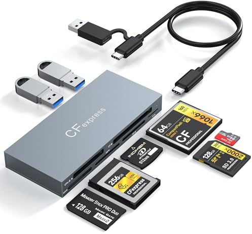 8-in-1 CFexpress Typ B Kartenleser, USB-C & USB-A 3.2 Gen2 10Gbps [Aluminiumschale & Langlebiges Kabel] Multi Speicherkartenleser Adapter für Typ B CFexpress/CF/XD/MS/TF/SD, für Windows/Linux/Android