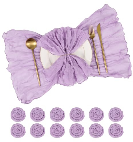 Mullservietten 12 Stück, 50 x 50 cm Gaze Käsetuch Servietten Helllila, weiche Musselin Stoffservietten waschbar, Boho Tischdeko für Hochzeit, Geburtstag, Party, Restaurant