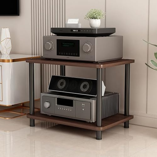 LSUTBFEL 2-Tier AV Media Stand Audio Rack Tower Stereo Cabinet, Audio-video Shelving, Game Console Entertainment Shelf for TV/DVD/CD Record Player,Walnut,11.8in/30cm