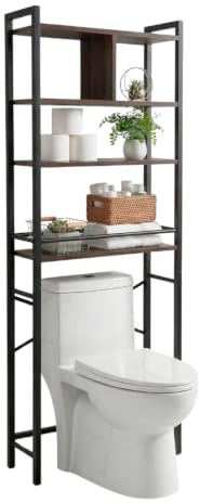 Marctani Estantería Baño sobre Inodoro de MDF con 4 Niveles - Organizador Baño de 170 cm con 2 Estantes Ajustables en Altura - Muebles de Baño de MDF Ahorro Espacio