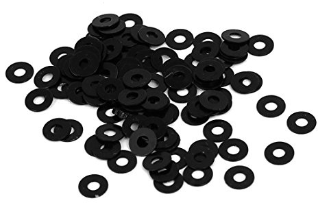sourcing map 100 Stück Flachpolster Unterlegscheiben Dichtungen Verschluss | Schwarz, M1.4 x 4mm x 0.3mm, Metall