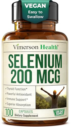 Selenium 200 mcg Capsules – High-Potency Selenium Supplement for Thyroid, Antioxidant & Immune Support – Highly Bioavailable L-Selenomethionine Essential Mineral Supplements – Vegan, 100 Capsules