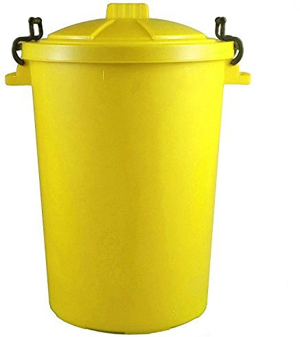 Easy Shopping 85 Litre 85L Extra Large Colour Plastic Dustbin Garden Bin Clip on Locking Lid Heavy Duty for Rubbish Recycle Waste Animal Feed Storage Unit (3, Yellow)