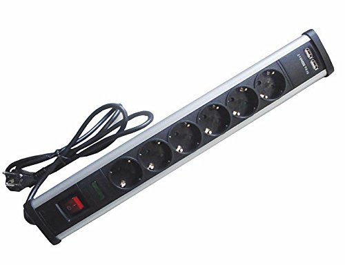 F BRIGHT 1002650 Regleta de 6 enchufes - tomas con 2 USB integrados, Interruptor de apagado, Diseño triangular, Color Negro