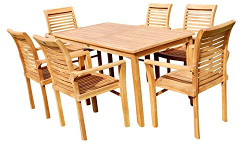 Teak Set: Gartengarnitur Alpen Tisch 150x80 + 6 Alpen Sessel Serie JAV von AS-S