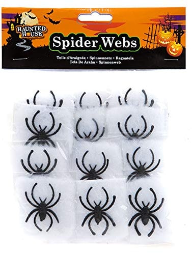 PMS International Halloween Decoration 12 x Spider Webs & 12 Plastic Spiders