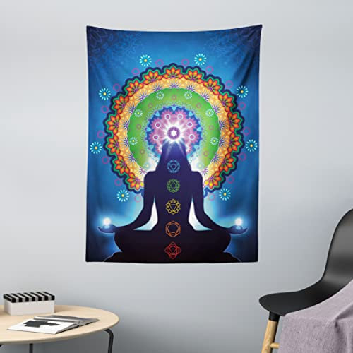 ABAKUHAUS Chakra Wandteppich, Mandala Chakra Yoga aus Weiches Mikrofaser Stoff Waschbar ohne Verblassen Digitaldruck, 110 x 150 cm, Dunkelblau