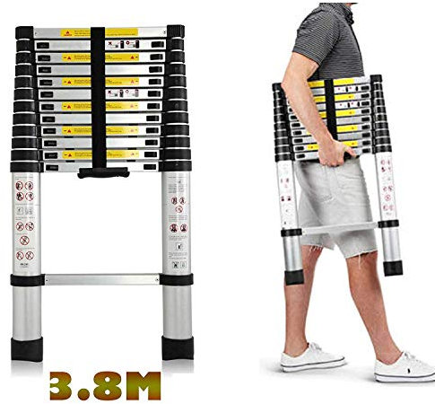 3.8Meter Multi-Purpose Ladder Aluminium Telescopic Ladder Extension Extend - Portable Foldable Ladder, EN131, Max Capacity 150Killogram