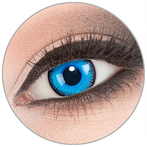 Farbige 'Alper' Kontaktlinsen von 'Evil Lens' zu Fasching Karneval Halloween 1 Paar Blau Crazy Fun mit Behälter in Topqualität mit Stärke -4,00