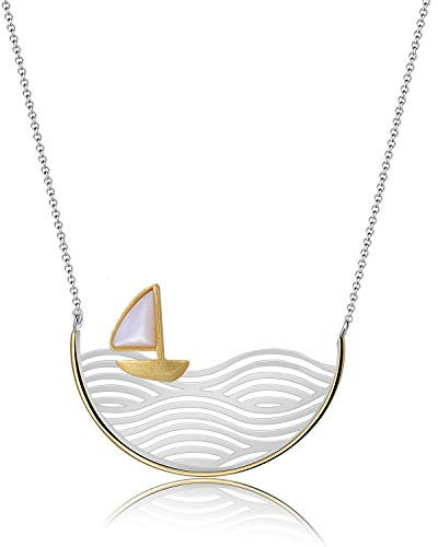 Springlight ✦ Muttertagsgeschenke für Mama S925 Sterling Silber Halskette Damen Segelboot Halskette Kette Silber 925 mit Anhänger Handgemachter Schmuck Geschenke für Frauen.