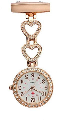 WONOLO Ladies Heart Steel Nurse Doctor Tunic Brooch Quartz FOB Pocket Medical Watch (Rose Gold)