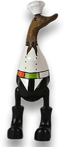 ART-CRAFT Anatra in legno, decorazione da giardino, statuetta in legno di bambù e teak, dipinta a mano come cuoco, altezza 25 cm