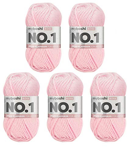 myboshi No.1 Wolle zum Häkeln und Stricken, Schnellstrickgarn, langlebige Mützenwolle, Strickwolle, Häkelwolle, mulesing-frei, 50g, Ll 55m Rosa (Rose) 5 Knäuel