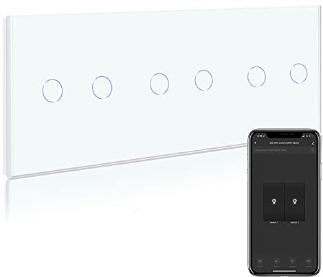 BSEED Smart Lichtschalter 2 Fach 2 wege Dreifach Wifi Smart Lichtschalter arbeitet mit Amazon Alexa and Google Home Lichtschalter,Glas Touchscreen-schalter Weiß(Erforderlich Neutral Draht) 228mm