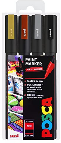 Posca - PC-3M Art Paint Markers - Set of 4 - in Plastic Wallet - Metallic Tones