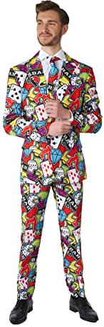 Suitmeister Herrenanzug - Casino Poker Icons Print - Tailliert Party Kostüme - Fasching - Größe XL