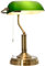 HOMCOM Banker's Table Lamp Desk Lamp with Antique Bronze Tone Base, Green Glass Shade and Pull Rope Switch for Home Office, Living Room, Bedroom, Dining Room, Green