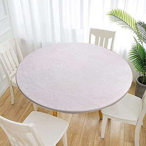 Cozomiz Jacquard Elastische Tischdecke Gartentischdecke Rundtischdecke wasserdichte rutschfeste Abwischbar Schmutzabweisend Tischdecke 80cm Runde Enge Passform Weiß