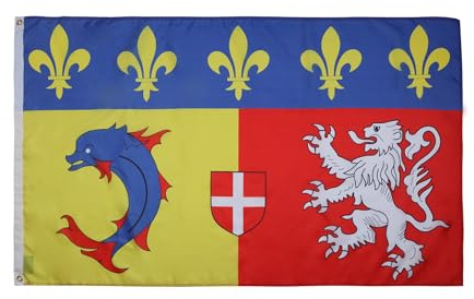 AZ FLAG Drapeau Rhône-Alpes 90x60 cm Rhônalpin Polyester 100D 2 Œillets | Usage intérieur et extérieur Drapeau décoratif coutures doubles et bords renforcés avec œillets métalliques