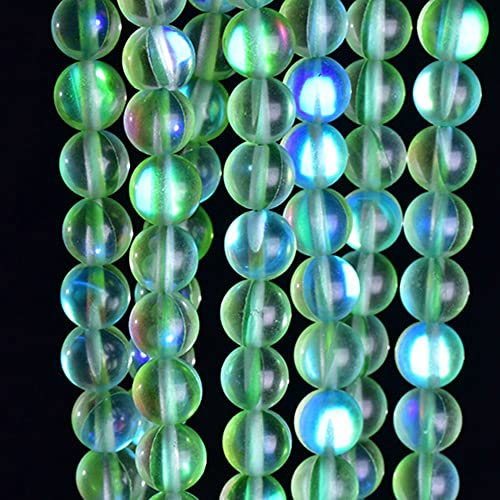 Asingeloo 48PCS 8mm Natural Green Mystic Aura Quartz Gemstone Frosted Matte Titanium Round Loose Spacer Beads 15 inch Full Strand Crystal Healing Power Quartz