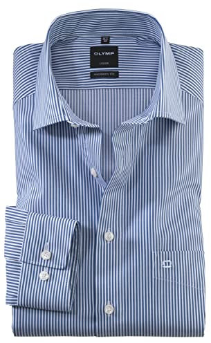 OLYMP Herrem Oberhemd Langarm Level Five - Jersey Hemd, Atmungsaktives Gewebe, NY Kent Kragen - Hemden Herren Modern Fit - Dunkelblau