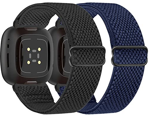 Tiptops 2 Pack Ersatzarmband Kompatibel mit Fitbit Versa 4/Versa 3 Armband/Fitbit Sense 2/Sense Armband für Damen/Herren, Sports Elastisches Verstellbares Nylon Uhrenarmband für Fitbit Versa 4/Sense 2