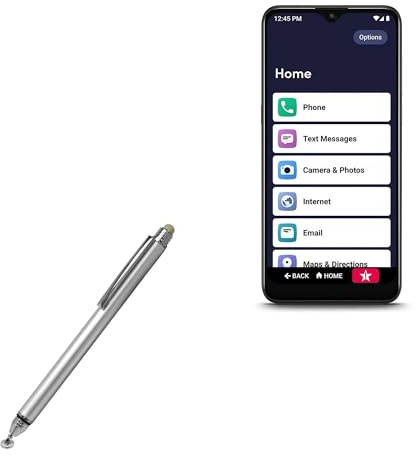 Lápiz capacitivo para Jitterbug Smart3 (lápiz capacitivo de BoxWave) - Lápiz capacitivo DualTipo, punta de fibra punta de disco capacitivo Stylus Pen para Jitterbug Smart3 - Metallic Silver