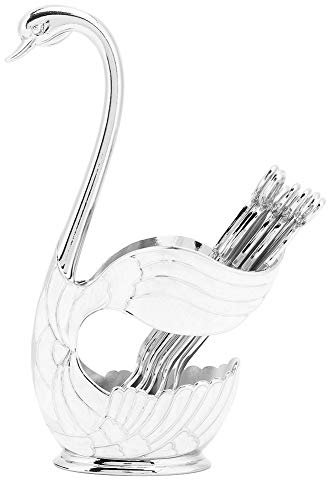 Dioche Dessertlöffel-Set, Kaffeelöffel-Ständer-Kit, Obstschaufel, Eleganter Schwanensockel, Niedliches Schleifen-Design, Polierte Oberfläche, Zucker, Eislöffel, Geschirr-Set,(Silber Weiss)