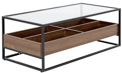 Beliani Moderner Couchtisch Glasplatte Metallgestell dunkler Holzfarbton/schwarz Waco