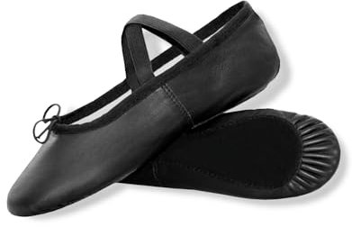 Capra Falconeri Ballet Dance Shoes - Full Flat Leather Sole Dancing Shoe Yoga Gymnastic Slippers for Girls - Kids Women & Adults Black, 10 UK Child