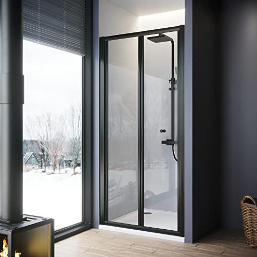 ELEGANT 700mm Black Bi Fold Shower Enclosure Inwards Opening, Space Saving Shower Door