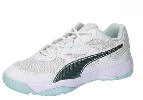 PUMA Solarflash Jr Ii Indoor Court Shoe, White-Nitro Blue-Shadow Gray, 36 EU