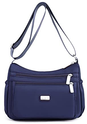 NOTAG Umhängetasche damen, Leichte Casual Schultertasche Multi-Pocket Wasserdicht Nylon Messenger Bags Sporttasche (Navyblau)