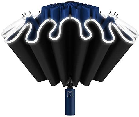 BYNYXI Reverse Regenschirm Automatik, 16 Rippen verstärkte Umgekehrter Taschenschirm mit Reflexstreifen Faltbarer Regenschirm Sturmfest UV-Schutz Reiseschirm Taschenschirm Auf-Zu Automatik,112cm