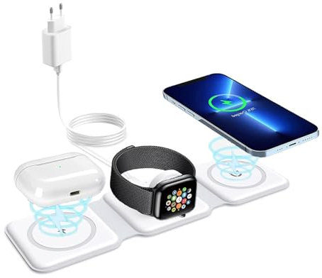 Neueste 3 in 1 Faltbare Magnetische Kabellose Ladestation,Ankilo Faltbare Wireless Ladepad Kompatibel mit iPhone 11/12/13/14 Pro Max/X/XS/XR,AirPods Pro,Samsung Galaxy,Apple Watch