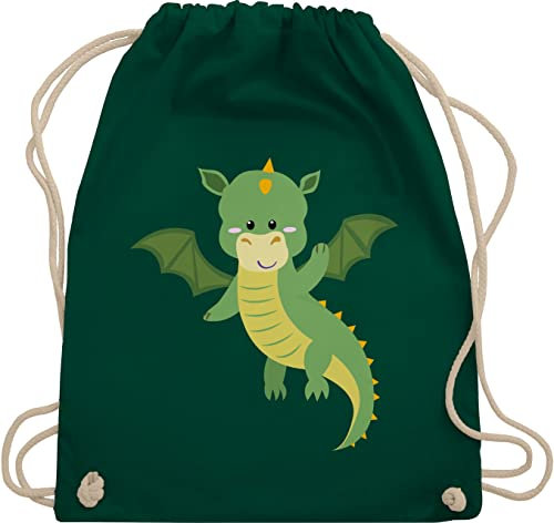 Turnbeutel Rucksack - Tiermotiv Animal Print - Drache - Unisize - Dunkelgrün - kindergartentasche kinderrucksack tier tiermotive drachen juterucksäcke beutel für kindergarten tiere tiermotiven