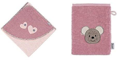 Sterntaler Kapuzenbadetuch Maus Mabel, Alter: ab 0 Monate, 100 x 100 cm, Zartrosa & Waschhandschuh Maus Mabel, Größe: 21 x 15 cm, Rosa 7202001