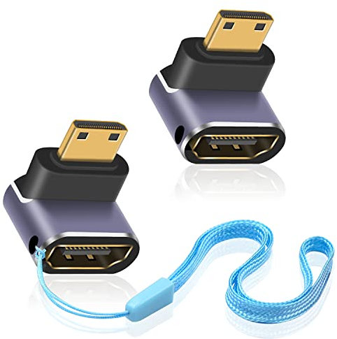 Duttek HDMI auf Mini HDMI 8K Adapter (2 Stück), Up Angle Mini HDMI Stecker auf HDMI unterstützt 8K@60Hz, 48Gbps für Raspberry Pi Zero,Kamera,HDTV,Projektor,Laptop und Tablet
