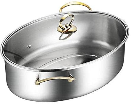 304 Stainless Steel Fish Steamer, 8Qt Multi-Use Oval Fish Steamer with Rack, Ceramic Pan and Chuck Roasting Pan Cookware Pot for Steaming Fish, Boiling Soup, Silver