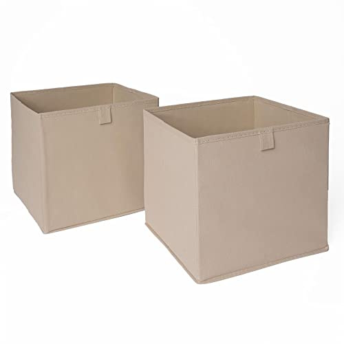 OHS Set of 2 Fabric Storage Boxes Home Organiser Toys Clothing Bathroom Pop Up Collapsible Foldable Cube Box, Natural Beige