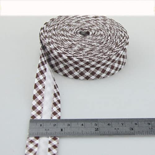 100% Baumwolle Schrägband mit Punkten, Streifen, Karos Musterdruck Schrägband 20 mm, 10 Meter Punkte Schottischer Köperstoff Falte 26 braun kariert 10 m, 2 cm, 10 Meter