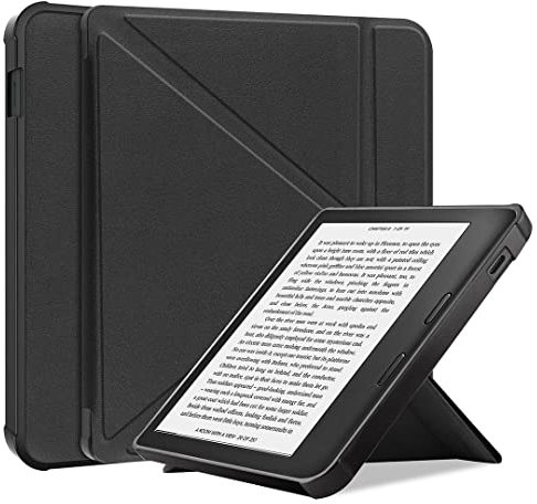 SATURCASE Étui pour Kobo Libra 2, en cuir PU et silicone, pliable, avec support de transport, ultra fin, léger, avec fonction veille/réveil automatique (noir)