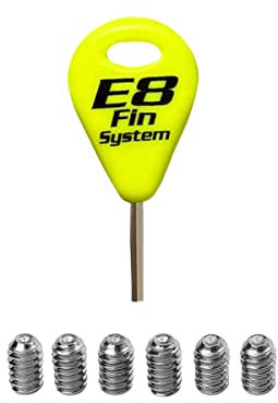 E8 FIN SYSTEM - Pack de 1 Llave de Aleta de la Tabla de Surf y 6 Tornillos de Aleta de Acero Inoxidable - Accesorios Tabla Surf - Llaves reemplazo para Quilla - Tecla de Aleta de Surf - Amarillo